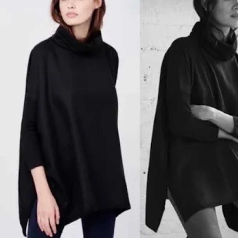 Cuyana Black Baby Alpca Turtleneck Poncho Size Regular Travel Cozy Oversized - Picture 2 of 7